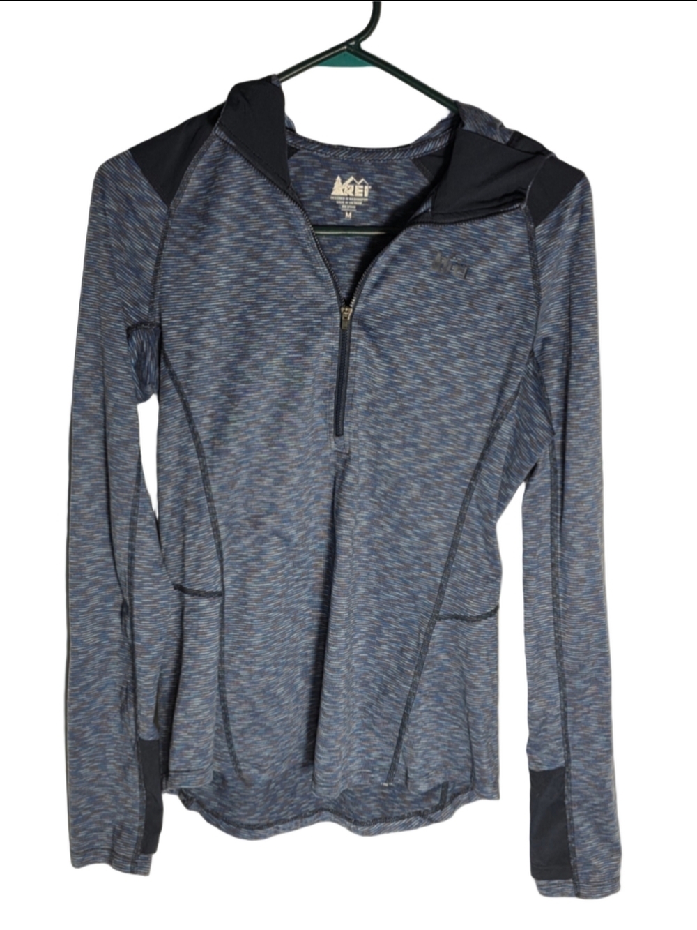 Women's REI Quarter-Zip Hoodie Size M Blue Black athletic hiking workout camping